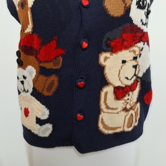Eagle’s Eye Collectibles 3-D Vintage Grandmacore Teddy Bear V-Neck Knit Vest L - Picture 3 of 12
